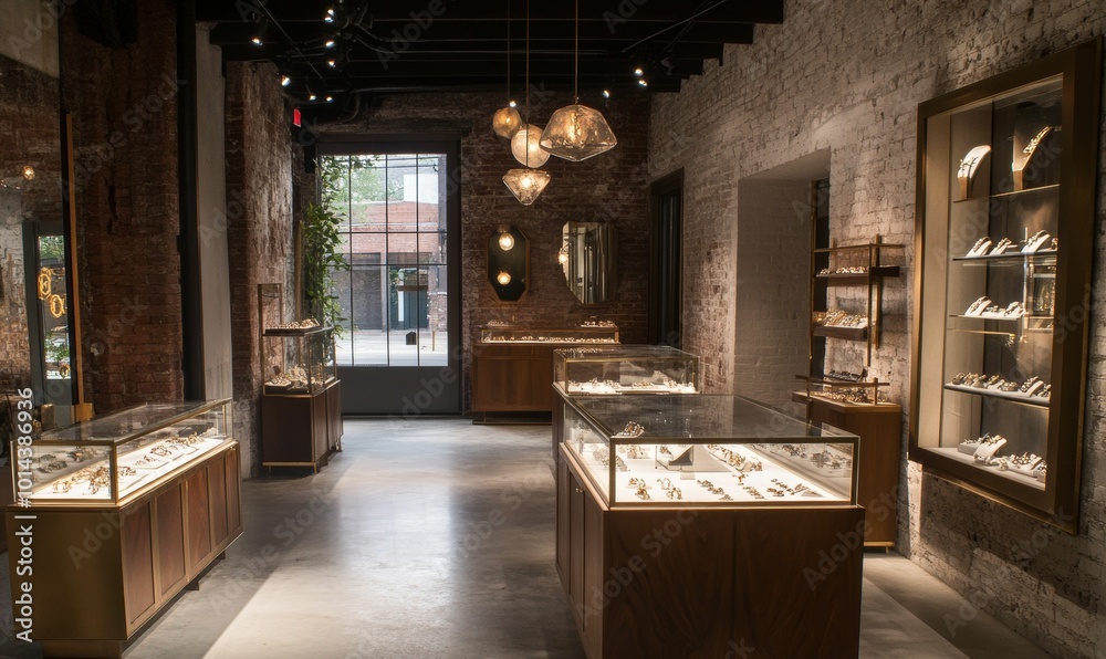 custom made wallpaper toronto digitalModern jewelry store with glass display cases.