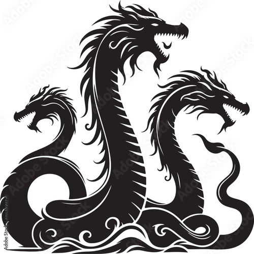 Dragon Hydra Mythical Creature Silhouette Vector Illustration Art
