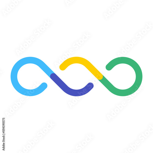 Simple triple infinity sign in blue purple yellow and green colors in modern and minimalist style
