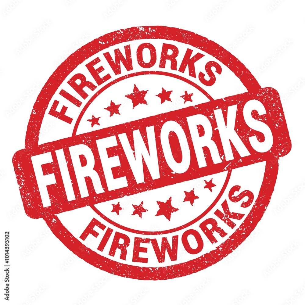 FIREWORKS text written on red round stamp sign. FIREWORKS text written on red round stamp sign.