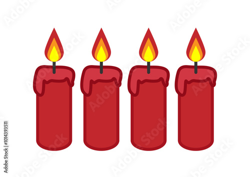 Velas rojas encendidas de navidad en fondo blanco