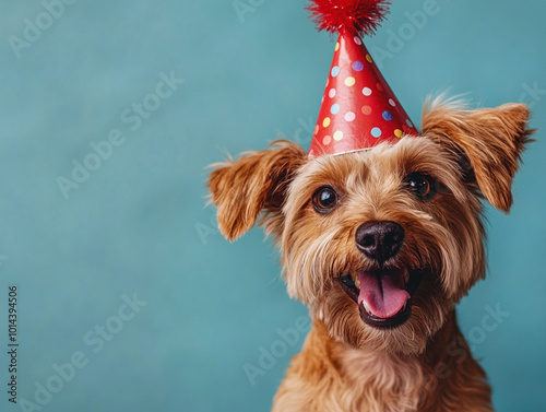 yorkshire terrier in santa hat