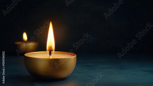 Soft candle flames in golden holders, adding warmth and glow to a Diwali celebration, Diwali candle warmth, elegant and festive