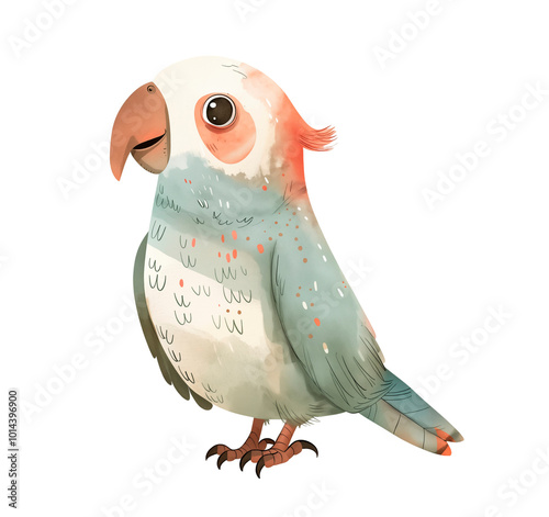 Illustration of a cute parrot for the design of children's products. Watercolor illustration in pastel colors. photo