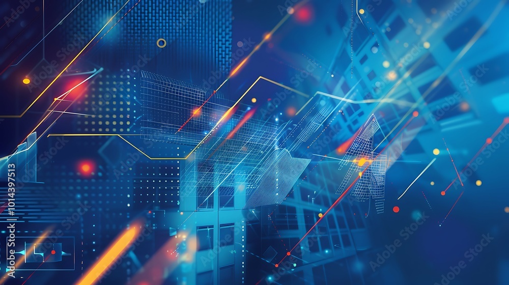 Abstract glowing digital city background. Technology concept Abstract glowing digital city background. Technology concept