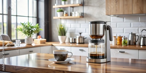 Chic coffee maker brews delicious fresh coffee. Ideal for fashionable kitchens, it caters to the discerning home coffee