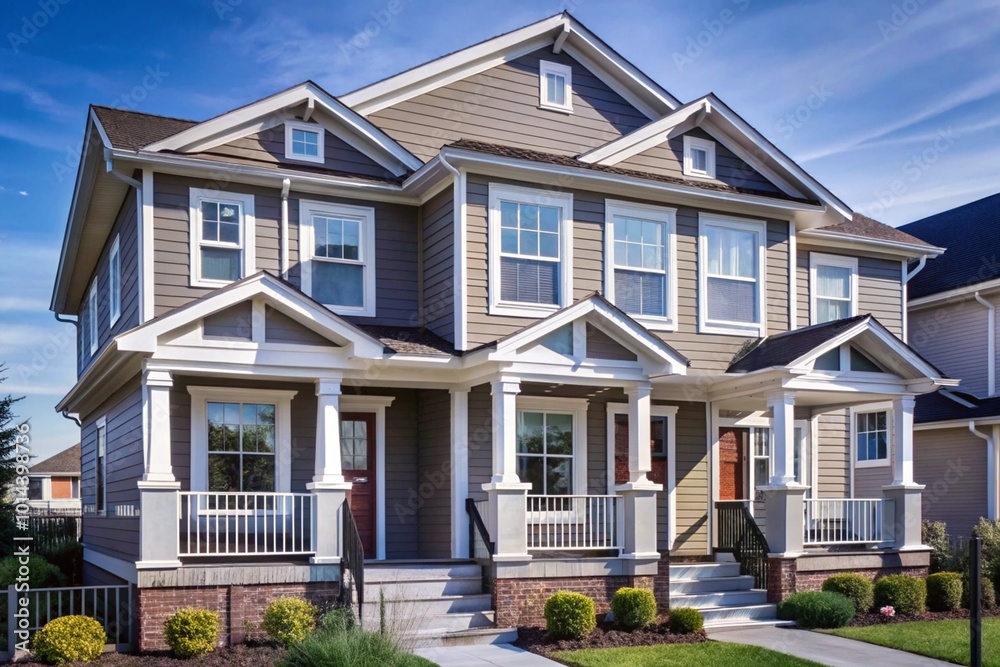 Exterior of a modern duplex house Modern building and architecture Exterior of a modern duplex house Modern building and architecture