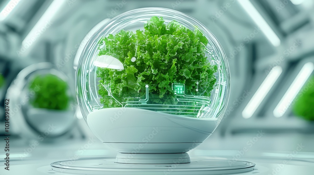 Futuristic Hydroponic Plant in Glass Sphere Futuristic Hydroponic Plant in Glass Sphere