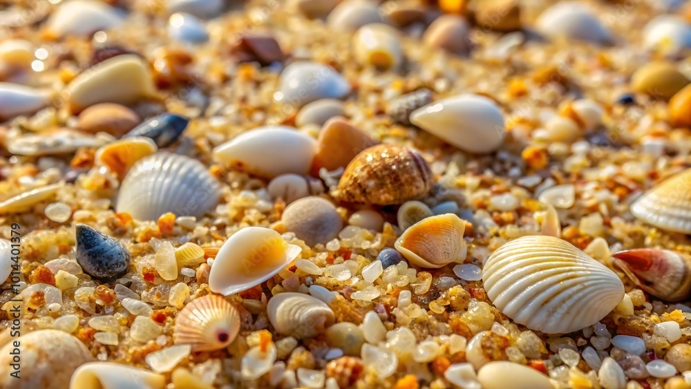 Sand grains with tiny seashells Sand grains with tiny seashells