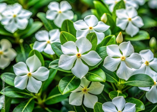 Delicate white periwinkle flowers bloom in the Apocynaceae family, creating a captivating floral scene that delights