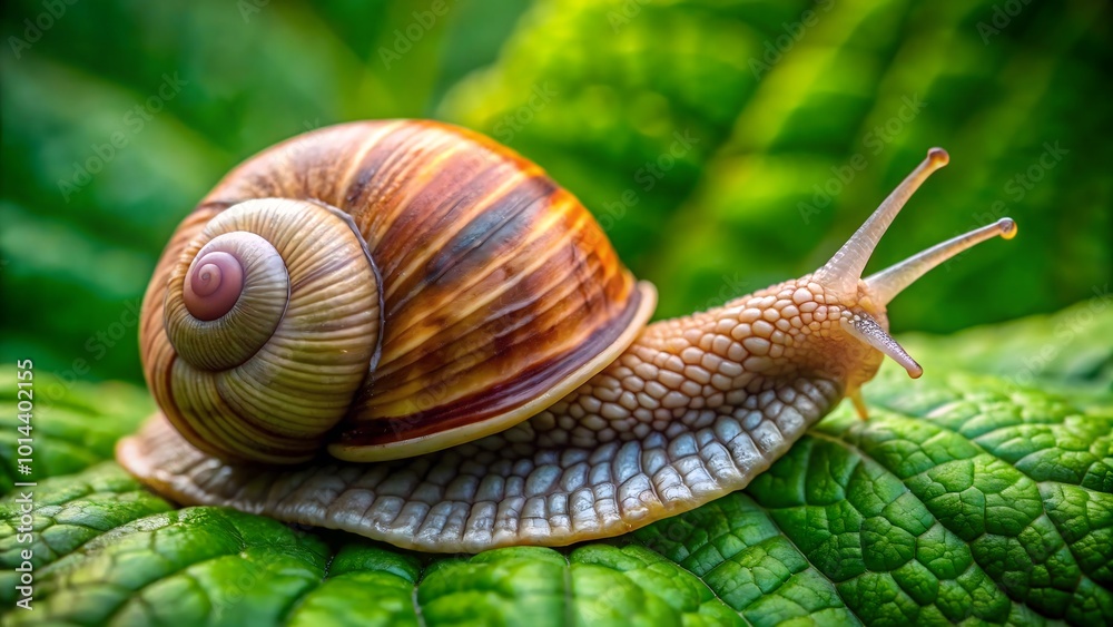 A snail on a green leaf A snail on a green leaf