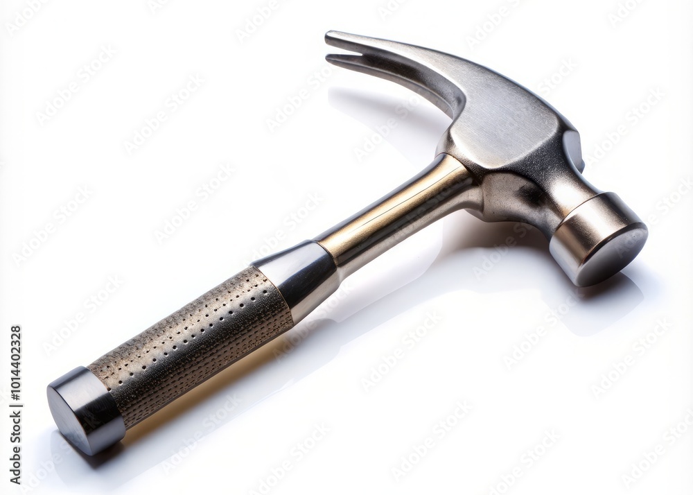 Detailed macro shot of a metallic hammer designed for electrical repairs. Isolated on a white background, it's suitable Detailed macro shot of a metallic hammer designed for electrical repairs. Isolated on a white background, it's suitable