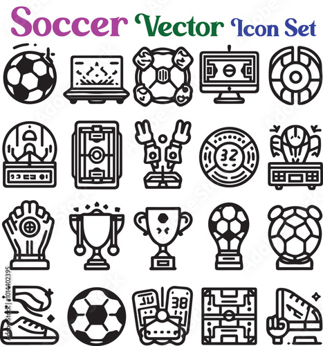 black and white soccer football icons set
