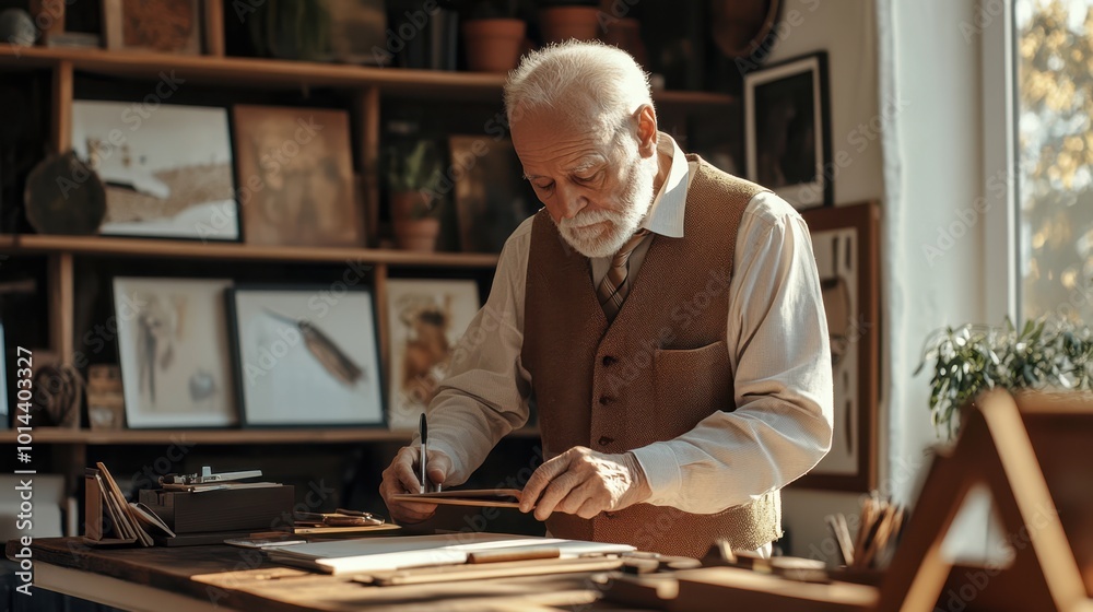 The Elderly Craftsman in Workshop The Elderly Craftsman in Workshop