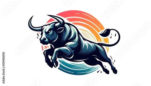 Powerful Bull Charging with Abstract Background Design photo