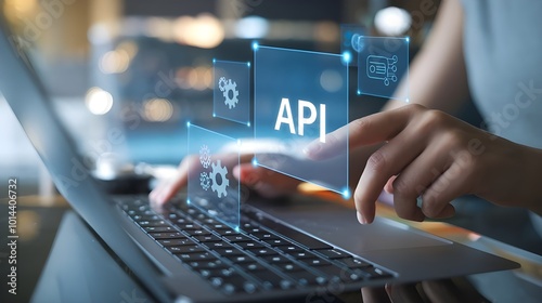 API: a finger touch a hologram virtual interface that hologram of API,API integration, API development, JSON, API documentation,	