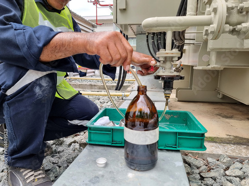 On-Site Transformer oil sampling in the factory for main tank and OLTC of 115kV/22kV power transformer.