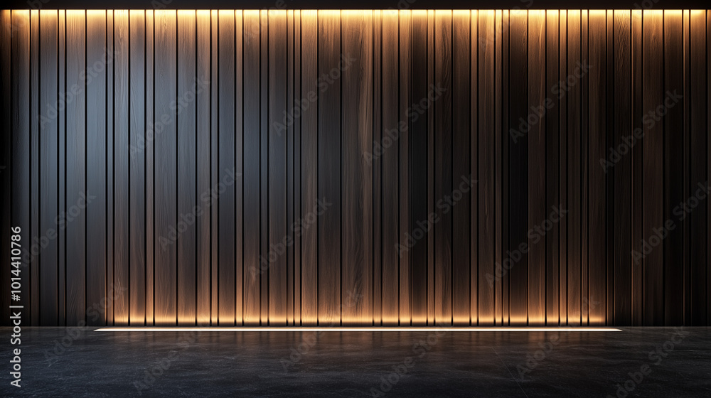 Modern Dark Wood Panel with Elegant Linear Lighting and copy-space
Modern Dark Wood Panel with Elegant Linear Lighting and copy-space
