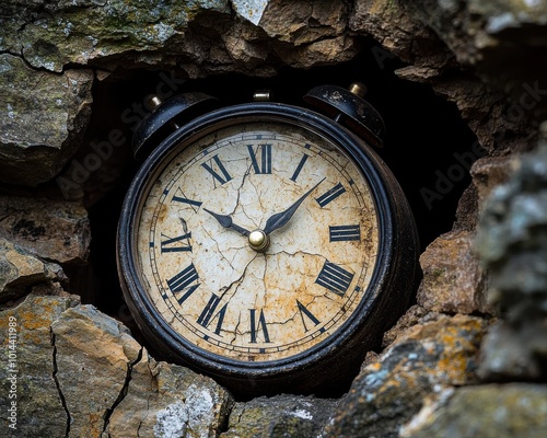 Wallpaper Mural Antique clock embedded in stone wall, capturing the passage of time. Torontodigital.ca