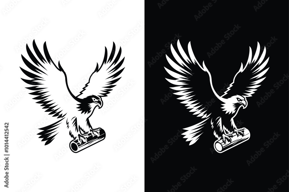 Obraz premium Powerful Eagle Icon Minimalist Silhouette in Black And White Contrast.