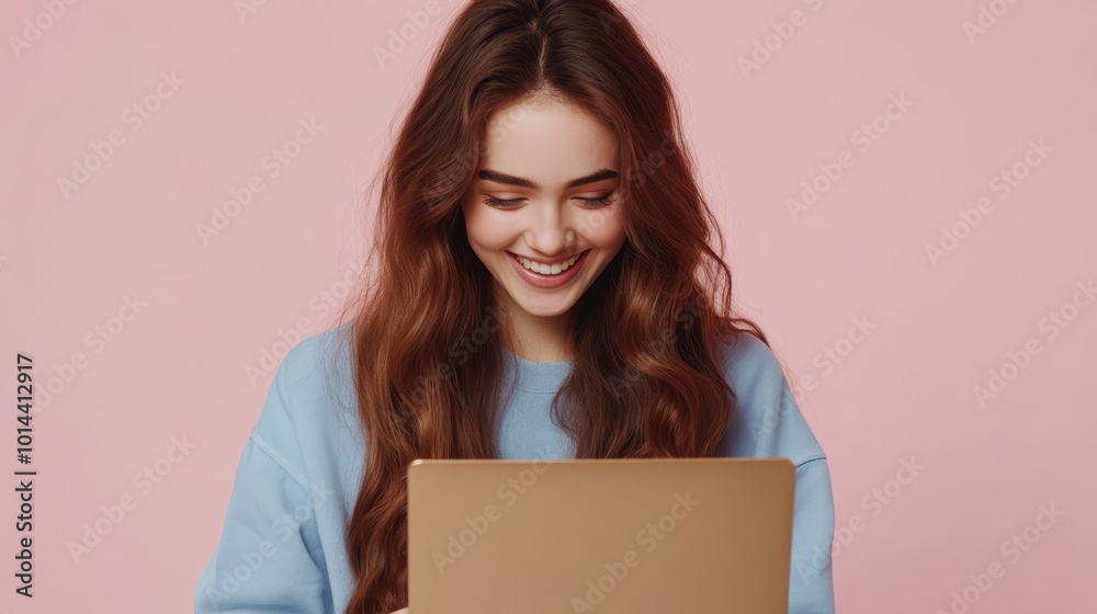 The Woman With Laptop Smiling The Woman With Laptop Smiling