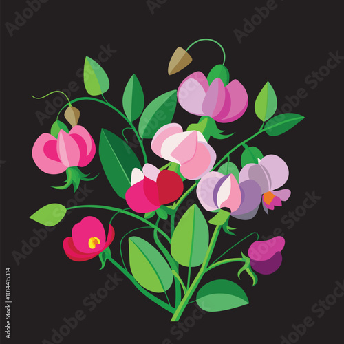 How To create a sweet-pea flowers Vector 3D Image.
