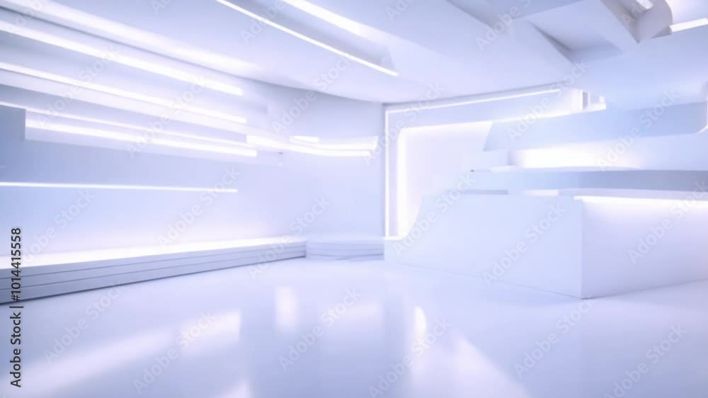 White 3d studio abstract background. Clean and bright space with lights motion. Shiny footage with copy space for business presentation. Seamless loop White 3d studio abstract background. Clean and bright space with lights motion. Shiny footage with copy space for business presentation. Seamless loop