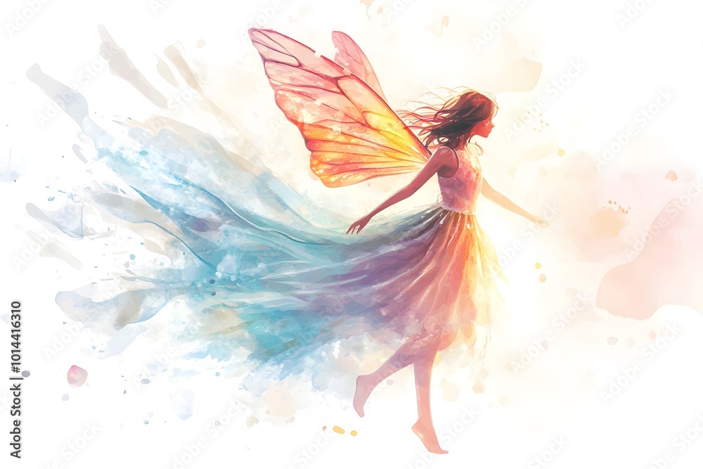Obraz premium Watercolor Fairy with Wings and Flowing Dress