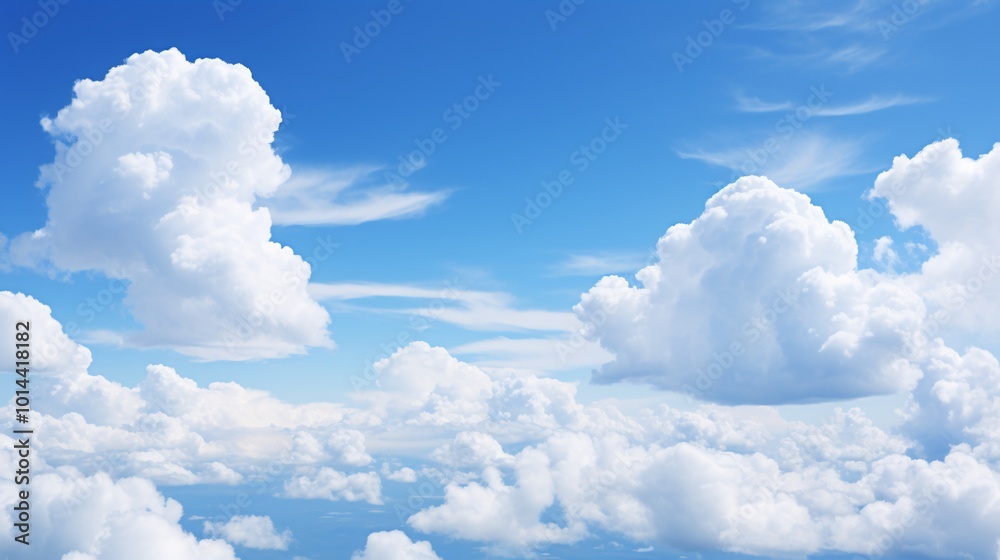 Naklejka premium A serene blue sky with large, billowing clouds