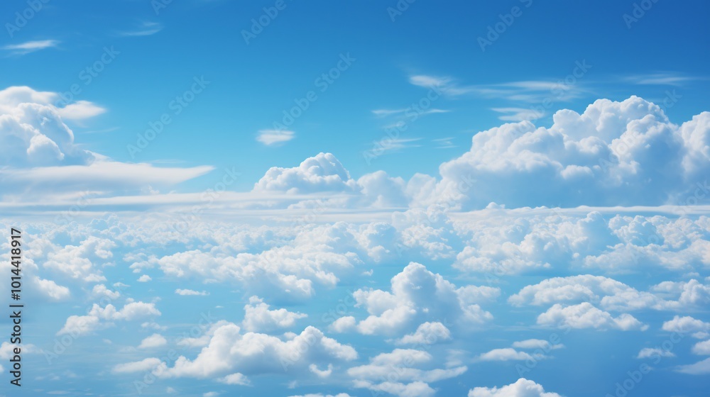 A clear blue sky with large, billowing clouds A clear blue sky with large, billowing clouds