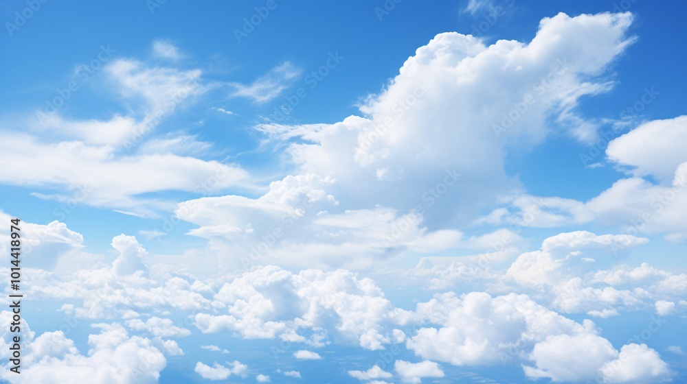 A clear blue sky with large, billowing clouds A clear blue sky with large, billowing clouds