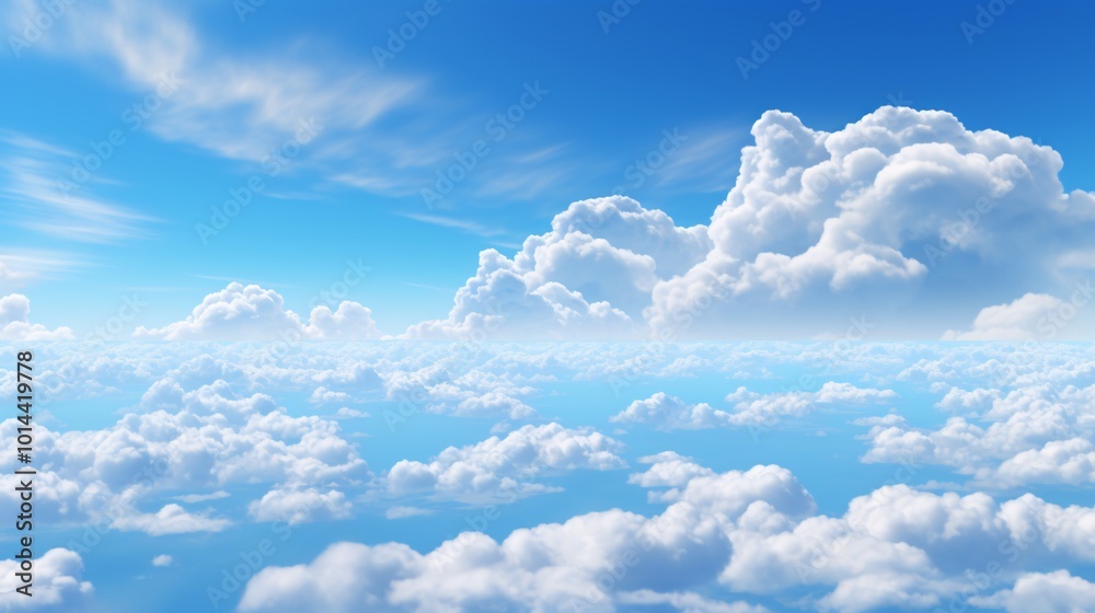 A bright blue sky with large, billowing clouds casting shadows A bright blue sky with large, billowing clouds casting shadows