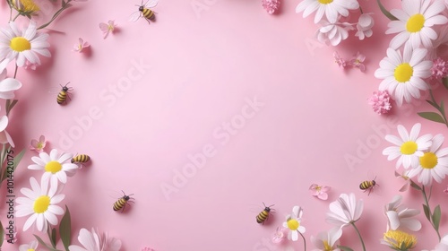 Beautiful Floral Mockup with Bees and Pink Background