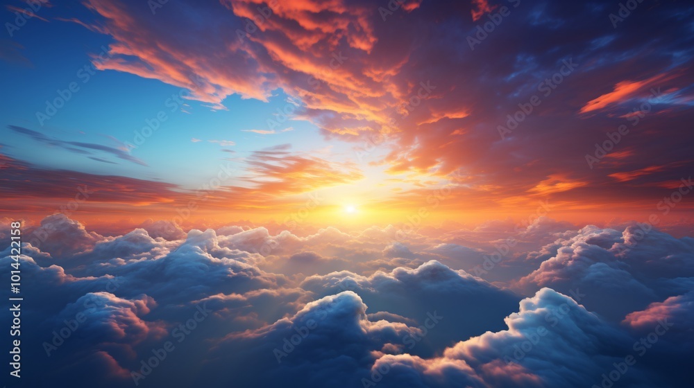A panoramic shot of a blue sky with dramatic clouds at sunrise A panoramic shot of a blue sky with dramatic clouds at sunrise