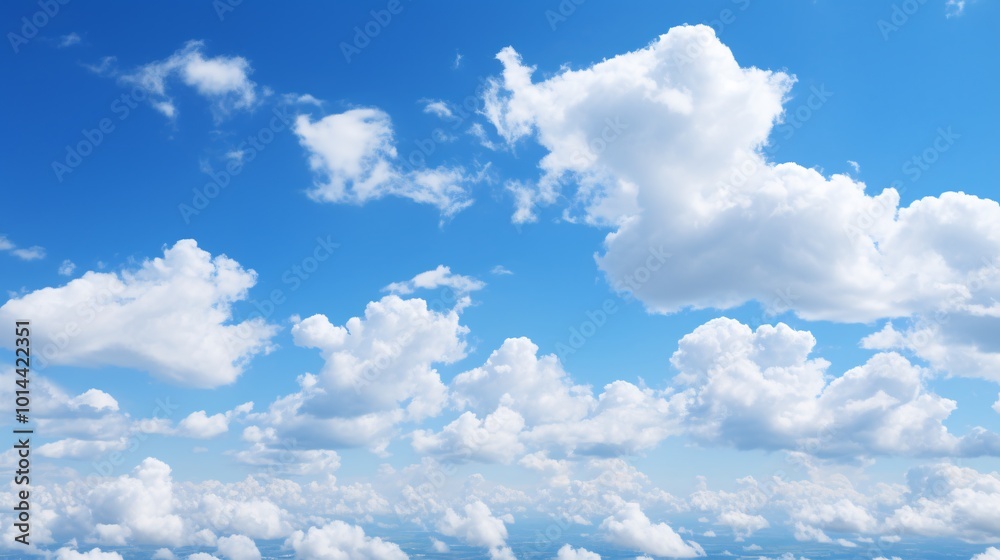 Obraz premium A bright blue sky with fluffy cumulus clouds casting shadows