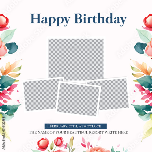 Happy birthday photo fame social media post birthday card design set