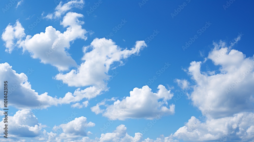 A clear blue sky with fluffy white clouds drifting by A clear blue sky with fluffy white clouds drifting by
