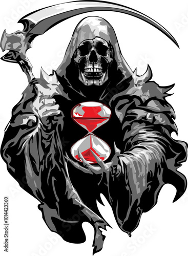 Mysterious and haunting hand drawn illustration of the Grim Reaper, symbolizing the inevitable cycle of life and death.