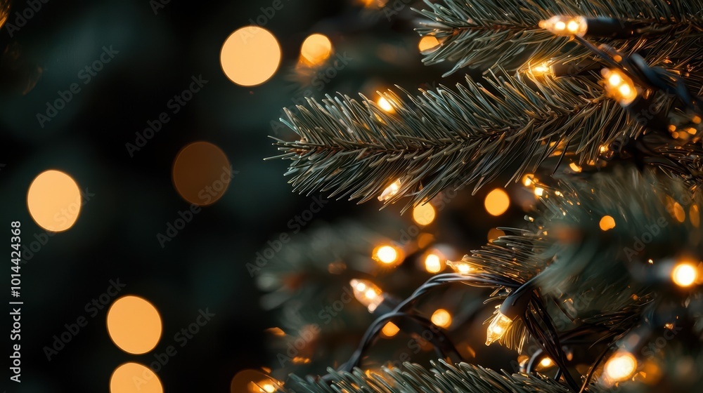 Close-up of Christmas tree with glowing lights and softly blurred background, creating a festive atmosphere. Close-up of Christmas tree with glowing lights and softly blurred background, creating a festive atmosphere.