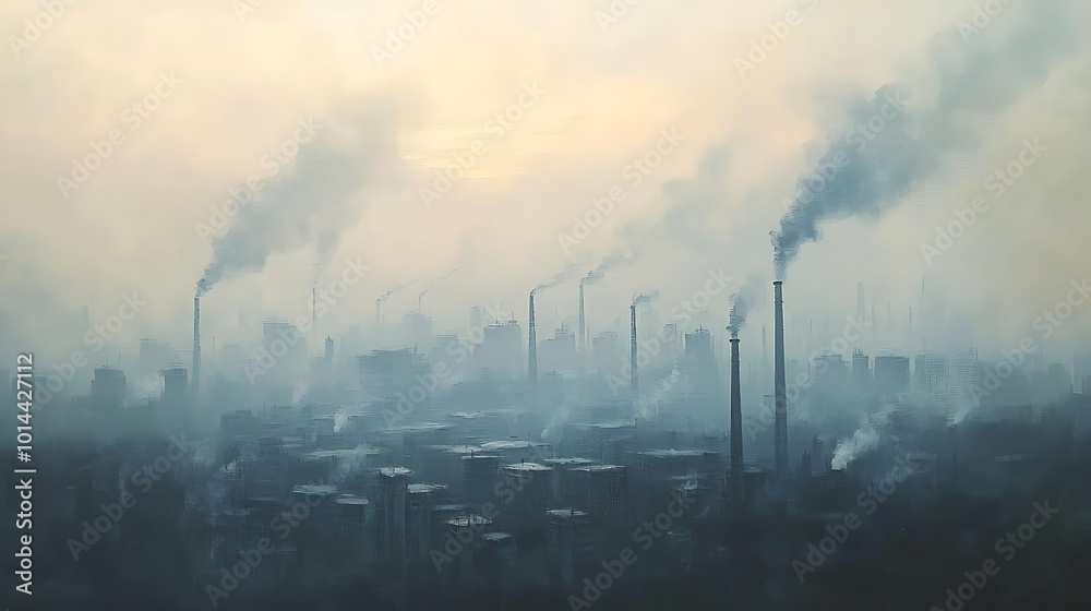 Smog-Filled Cityscape with Industrial Chimneys. Smog-Filled Cityscape with Industrial Chimneys.