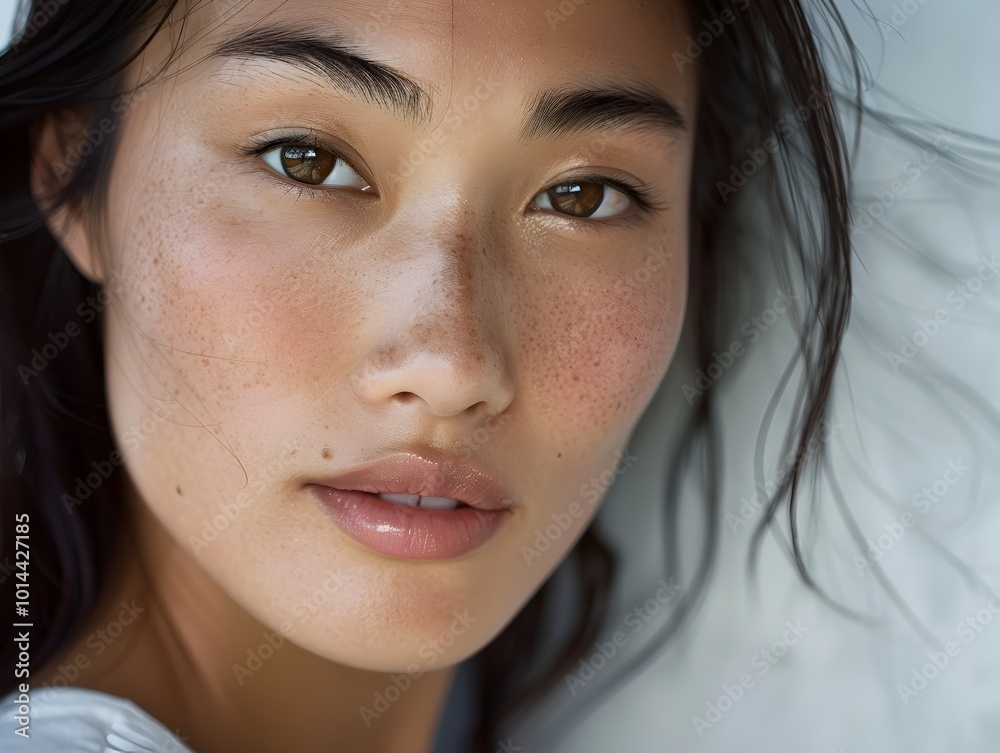 Fototapeta premium Mesmerizing Asian Beauty Portrait with Glowing Smooth Skin and Delicate Features