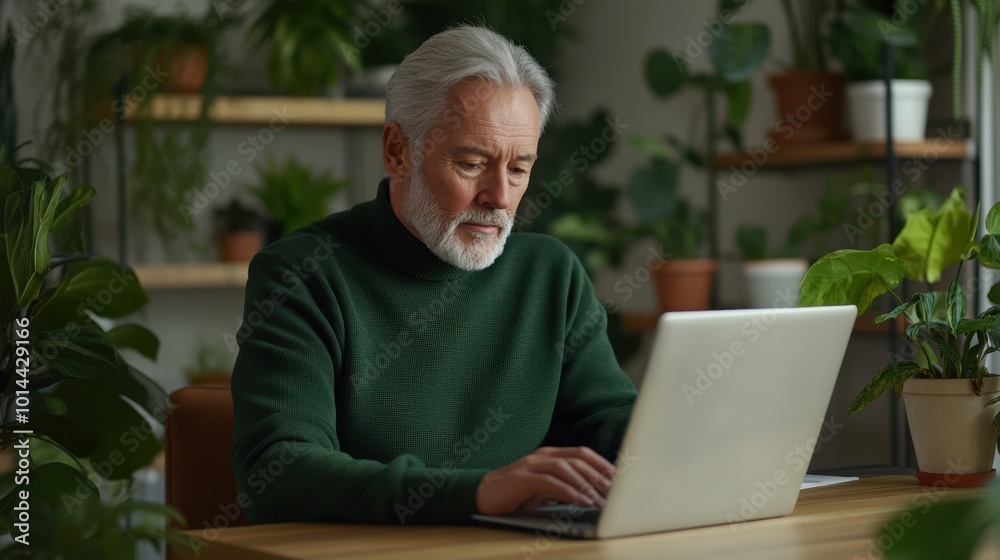 The Elderly Man Working Online The Elderly Man Working Online