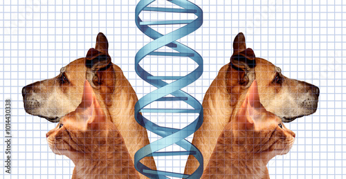 Foto Pet cloning as a cat or dog clone as genetically identical replicas as genetic twin pets representing new science and biology or veterinarian care