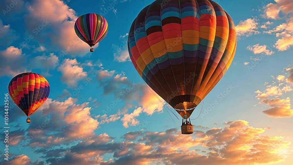 several hot air balloons floating in the sky at sunset footage several hot air balloons floating in the sky at sunset footage