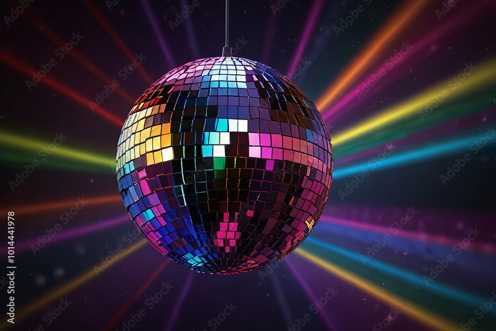 Obraz premium Colorful Disco Mirror Ball Reflections in Energetic Nightclub Atmosphere