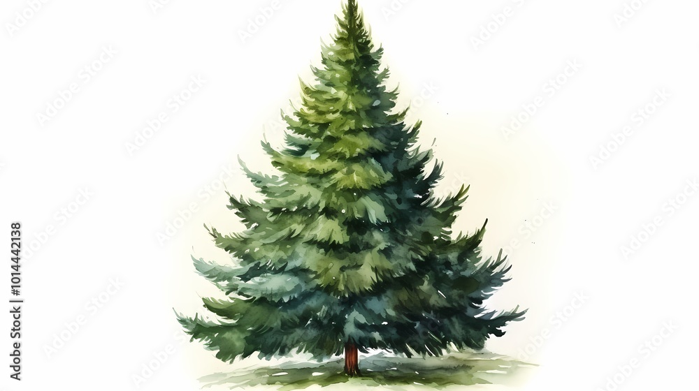 A lush evergreen pine tree illustration with detailed green foliage on a white background. A lush evergreen pine tree illustration with detailed green foliage on a white background.