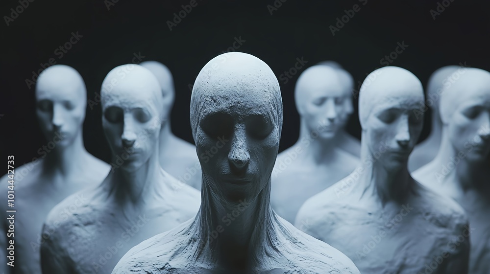 Surreal Mannequin Figures in Eerie Group Composition Surreal Mannequin Figures in Eerie Group Composition