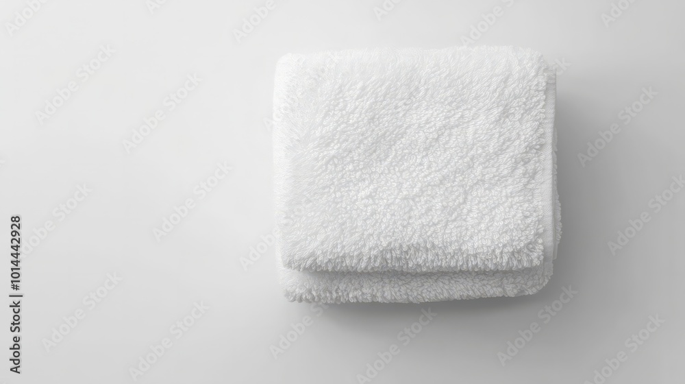 A mockup of a fluffy towel neatly folded on a pristine white background, perfect for spa or hotel promotions A mockup of a fluffy towel neatly folded on a pristine white background, perfect for spa or hotel promotions