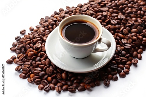 Black coffee with coffee cup on white isolated background