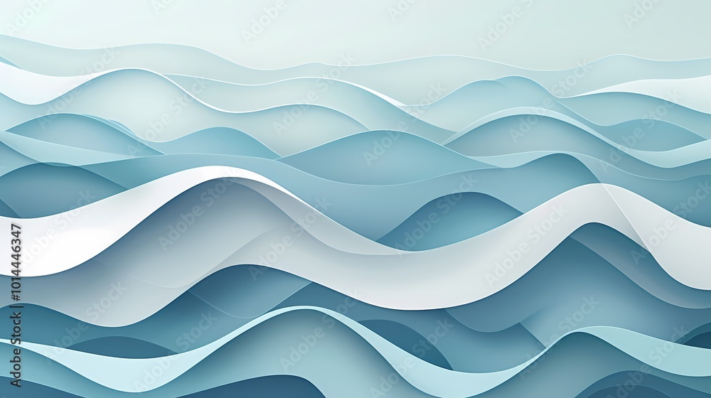 Fototapeta premium Smooth blue and white wave patterns creating a modern abstract background.